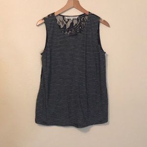 Blue and white stripped tank top with mesh back